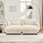 Divano sezionale modulare vintage in velluto cammello / grigio / crema / blu / verde oliva con 2 pouf – 2+ posti