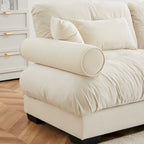 Divano sezionale modulare vintage in velluto cammello / grigio / crema / blu / verde oliva con 2 pouf – 2+ posti