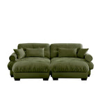 Divano sezionale modulare vintage in velluto cammello / grigio / crema / blu / verde oliva con 2 pouf – 2+ posti