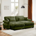 Divano sezionale modulare vintage in velluto cammello / grigio / crema / blu / verde oliva con 2 pouf – 2+ posti