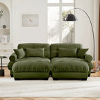 Divano sezionale modulare vintage in velluto cammello / grigio / crema / blu / verde oliva con 2 pouf – 2+ posti