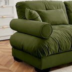 Divano sezionale modulare vintage in velluto cammello / grigio / crema / blu / verde oliva con 2 pouf – 2+ posti