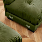 Divano sezionale modulare vintage in velluto cammello / grigio / crema / blu / verde oliva con 2 pouf – 2+ posti