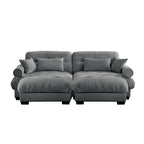 Divano sezionale modulare vintage in velluto cammello / grigio / crema / blu / verde oliva con 2 pouf – 2+ posti