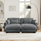 Divano sezionale modulare vintage in velluto cammello / grigio / crema / blu / verde oliva con 2 pouf – 2+ posti