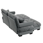 Divano sezionale modulare vintage in velluto cammello / grigio / crema / blu / verde oliva con 2 pouf – 2+ posti