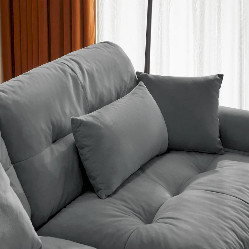 Divano sezionale modulare vintage in velluto cammello / grigio / crema / blu / verde oliva con 2 pouf – 2+ posti