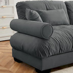 Divano sezionale modulare vintage in velluto cammello / grigio / crema / blu / verde oliva con 2 pouf – 2+ posti