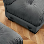 Divano sezionale modulare vintage in velluto cammello / grigio / crema / blu / verde oliva con 2 pouf – 2+ posti
