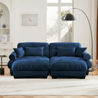 Divano sezionale modulare vintage in velluto cammello / grigio / crema / blu / verde oliva con 2 pouf – 2+ posti