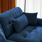Divano sezionale modulare vintage in velluto cammello / grigio / crema / blu / verde oliva con 2 pouf – 2+ posti