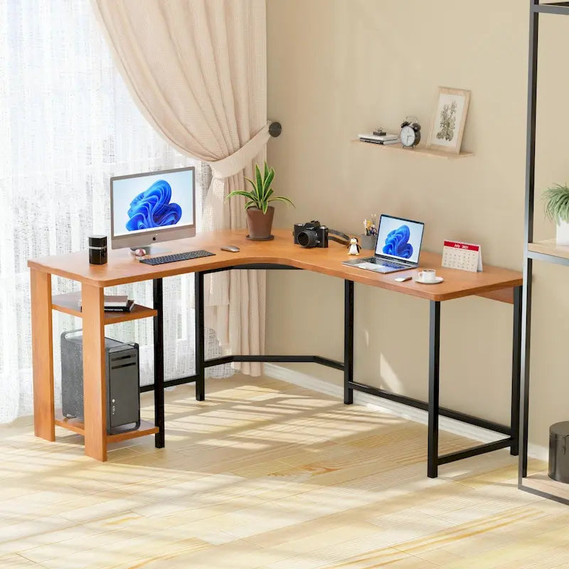 Scrivania gaming a L moderna per PC con telaio in legno e nero per ufficio/studio domestico