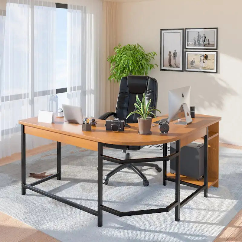 Scrivania gaming a L moderna per PC con telaio in legno e nero per ufficio/studio domestico