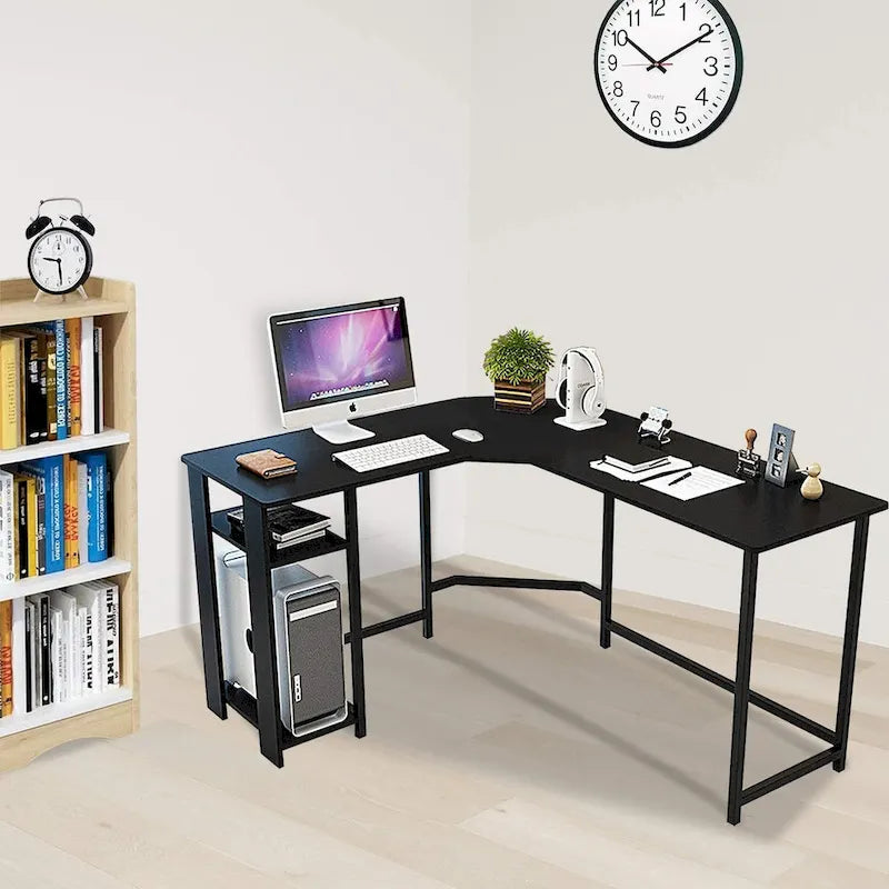 Scrivania gaming a L moderna per PC con telaio in legno e nero per ufficio/studio domestico