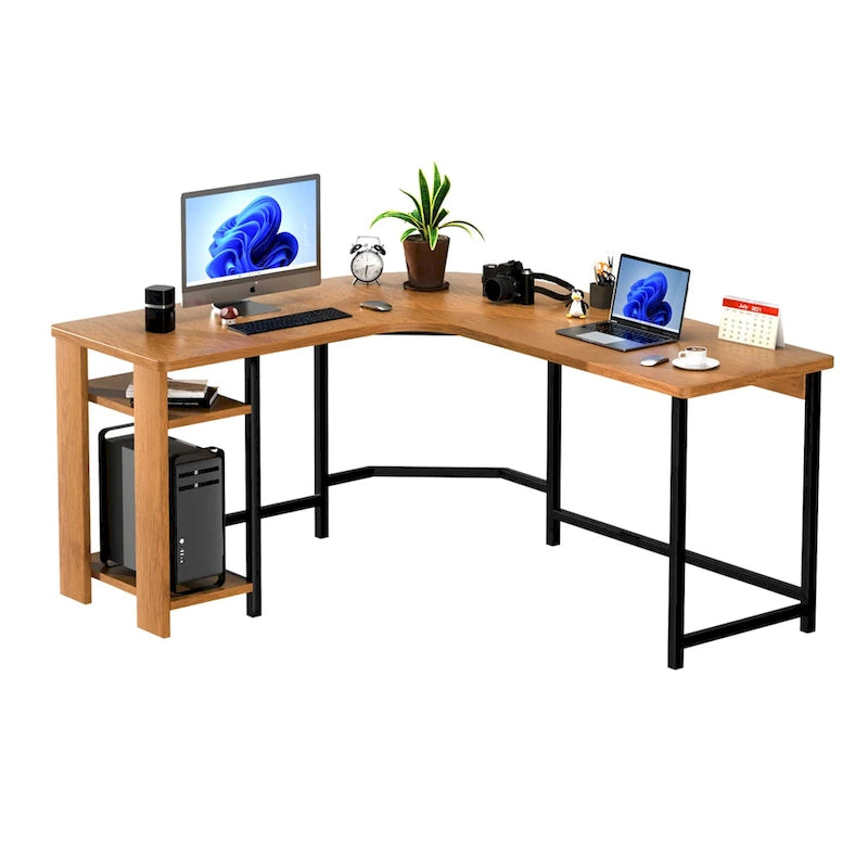 Scrivania gaming a L moderna per PC con telaio in legno e nero per ufficio/studio domestico