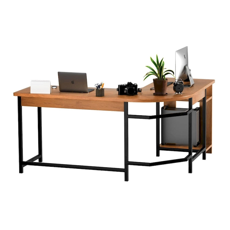 Scrivania gaming a L moderna per PC con telaio in legno e nero per ufficio/studio domestico