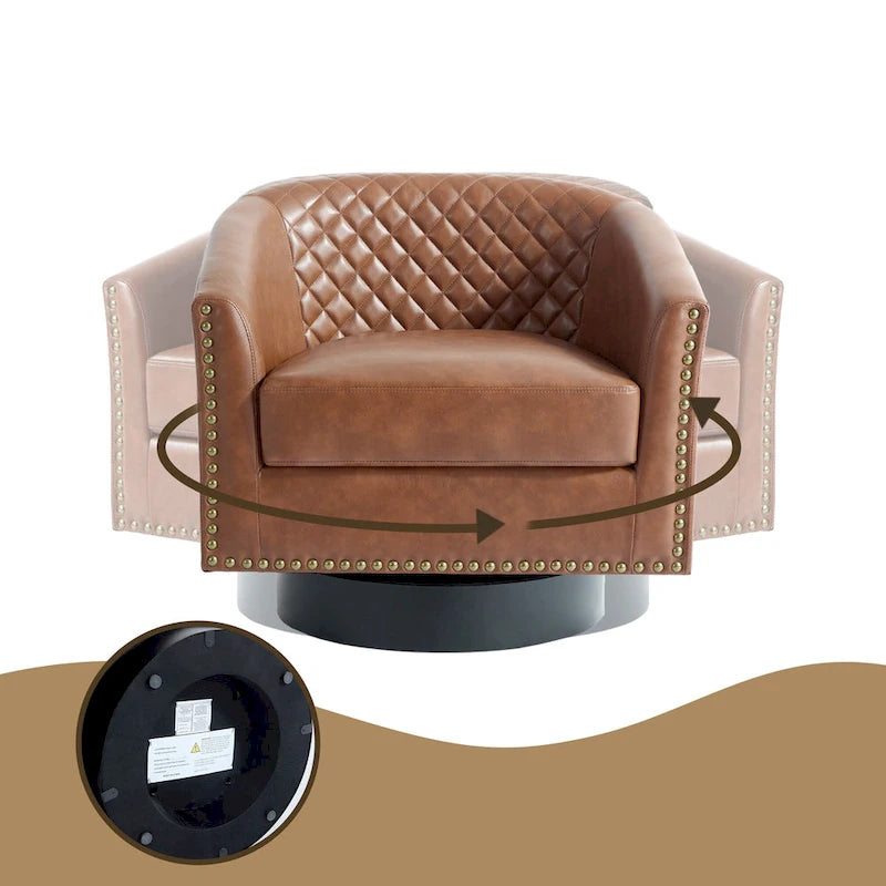 Set di 2 Poltrone Girevoli a Botte in Ecopelle con Borchie