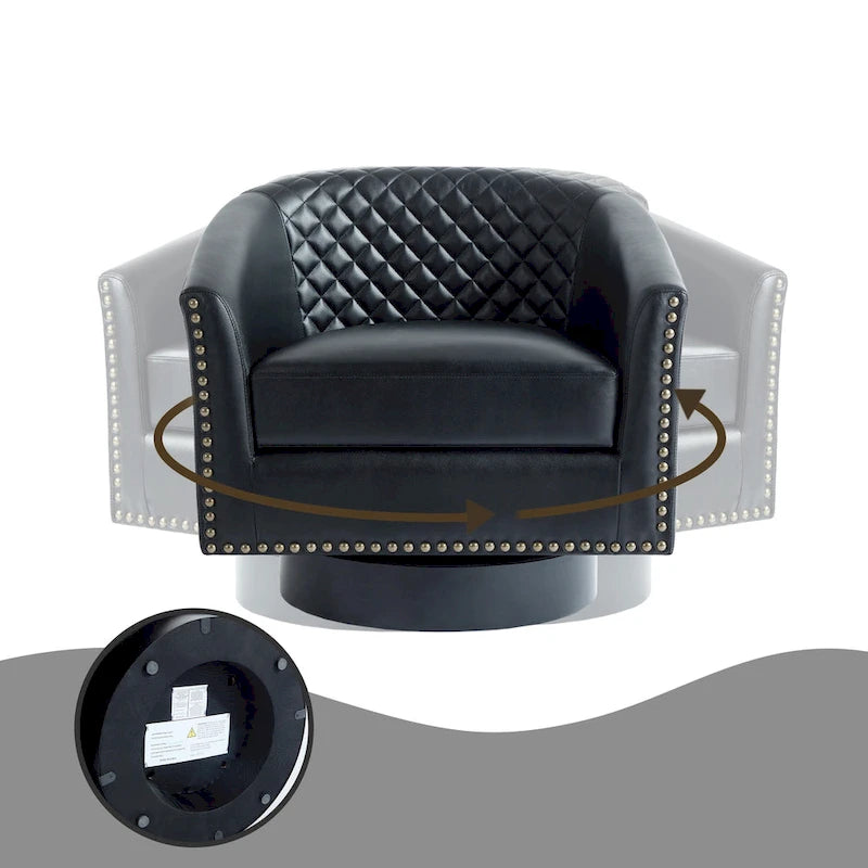 Set di 2 Poltrone Girevoli a Botte in Ecopelle con Borchie