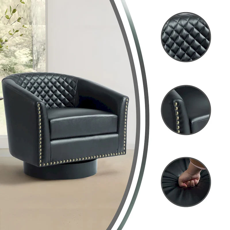 Set di 2 Poltrone Girevoli a Botte in Ecopelle con Borchie
