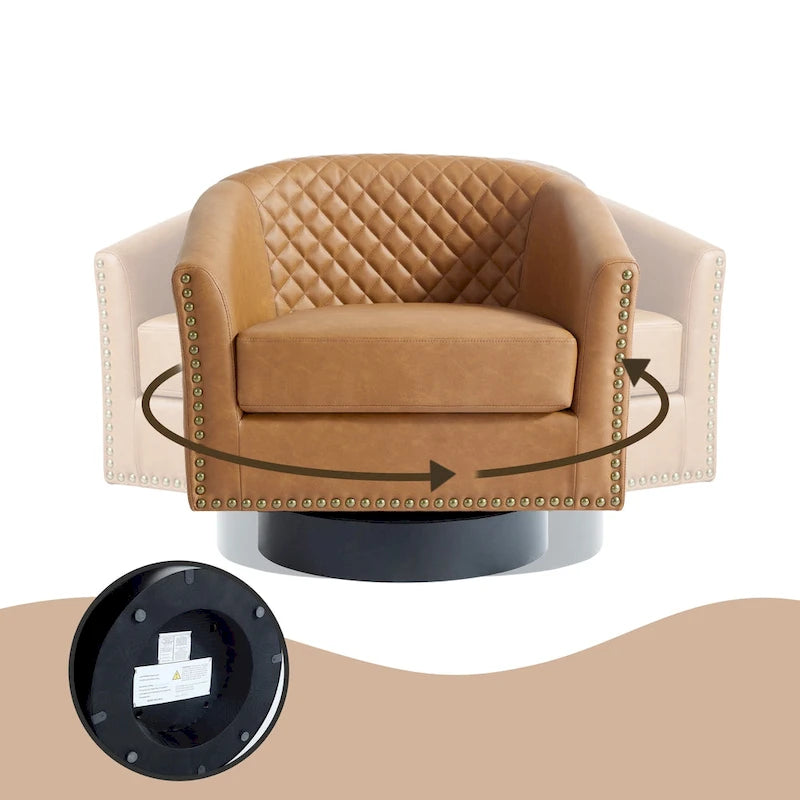 Set di 2 Poltrone Girevoli a Botte in Ecopelle con Borchie