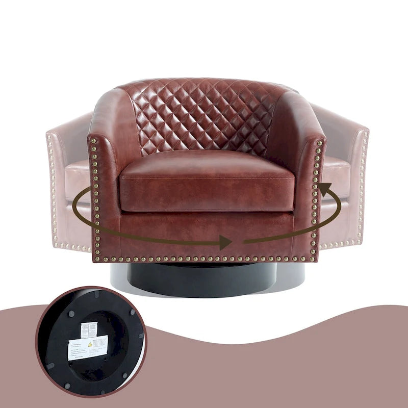 Set di 2 Poltrone Girevoli a Botte in Ecopelle con Borchie