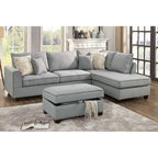 Divano Sezionale Reversibile in Tessuto Poliestere Grigio Chiaro con Pouf Contenitore, 3 Posti