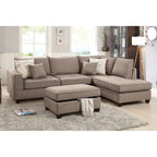 Divano Sezionale Reversibile in Tessuto Poliestere Grigio Chiaro con Pouf Contenitore, 3 Posti