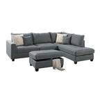 Divano Sezionale Reversibile in Tessuto Poliestere Grigio Chiaro con Pouf Contenitore, 3 Posti