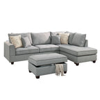 Divano Sezionale Reversibile in Tessuto Poliestere Grigio Chiaro con Pouf Contenitore, 3 Posti