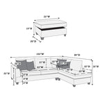 Divano Sezionale Reversibile in Tessuto Poliestere Grigio Chiaro con Pouf Contenitore, 3 Posti