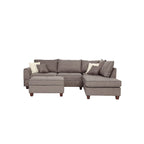 Divano Sezionale Reversibile in Tessuto Poliestere Grigio Chiaro con Pouf Contenitore, 3 Posti