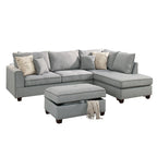 Divano Sezionale Reversibile in Tessuto Poliestere Grigio Chiaro con Pouf Contenitore, 3 Posti