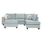Divano Sezionale Reversibile in Tessuto Poliestere Grigio Chiaro con Pouf Contenitore, 3 Posti