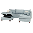 Divano Sezionale Reversibile in Tessuto Poliestere Grigio Chiaro con Pouf Contenitore, 3 Posti