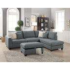 Divano Sezionale Reversibile in Tessuto Poliestere Grigio Chiaro con Pouf Contenitore, 3 Posti