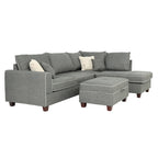 Divano Sezionale Reversibile in Tessuto Poliestere Grigio Chiaro con Pouf Contenitore, 3 Posti