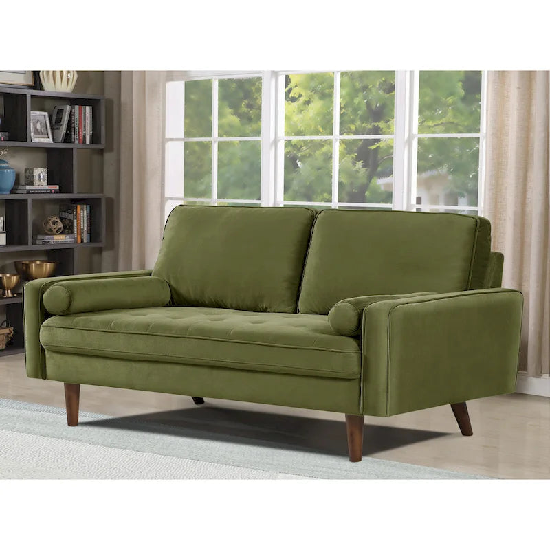 Divanetto trapuntato in velluto nero/verde oliva/blu verdastro/arancione, stile metà secolo, 2 posti