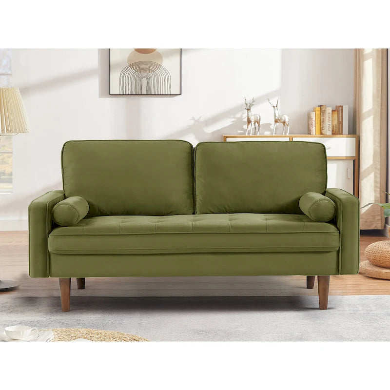 Divanetto trapuntato in velluto nero/verde oliva/blu verdastro/arancione, stile metà secolo, 2 posti