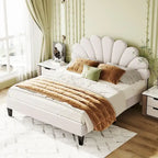 Letto a piattaforma con motivo floreale velluto rosso pasta di fagioli/beige, singolo