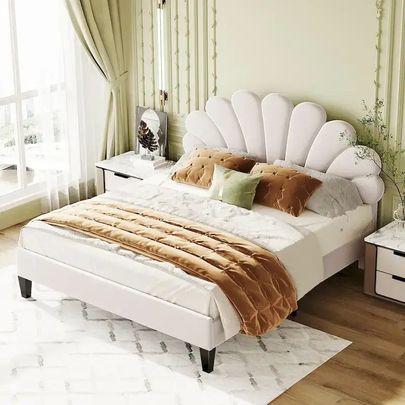 Letto a piattaforma con motivo floreale velluto rosso pasta di fagioli/beige, singolo