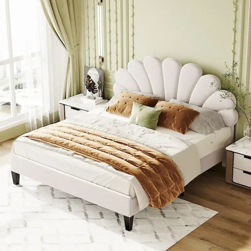 Letto a piattaforma con motivo floreale velluto rosso pasta di fagioli/beige, singolo