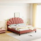 Letto a piattaforma con motivo floreale velluto rosso pasta di fagioli/beige, singolo
