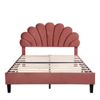 Letto a piattaforma con motivo floreale velluto rosso pasta di fagioli/beige, singolo