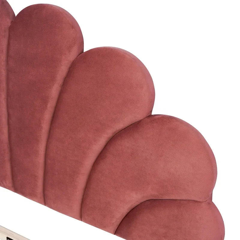 Letto a piattaforma con motivo floreale velluto rosso pasta di fagioli/beige, singolo