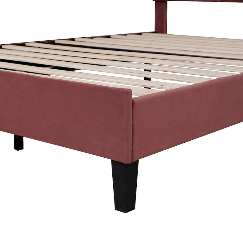 Letto a piattaforma con motivo floreale velluto rosso pasta di fagioli/beige, singolo