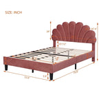 Letto a piattaforma con motivo floreale velluto rosso pasta di fagioli/beige, singolo