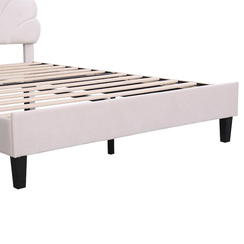Letto a piattaforma con motivo floreale velluto rosso pasta di fagioli/beige, singolo