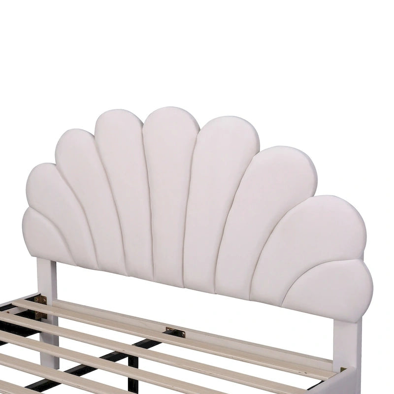 Letto a piattaforma con motivo floreale velluto rosso pasta di fagioli/beige, singolo