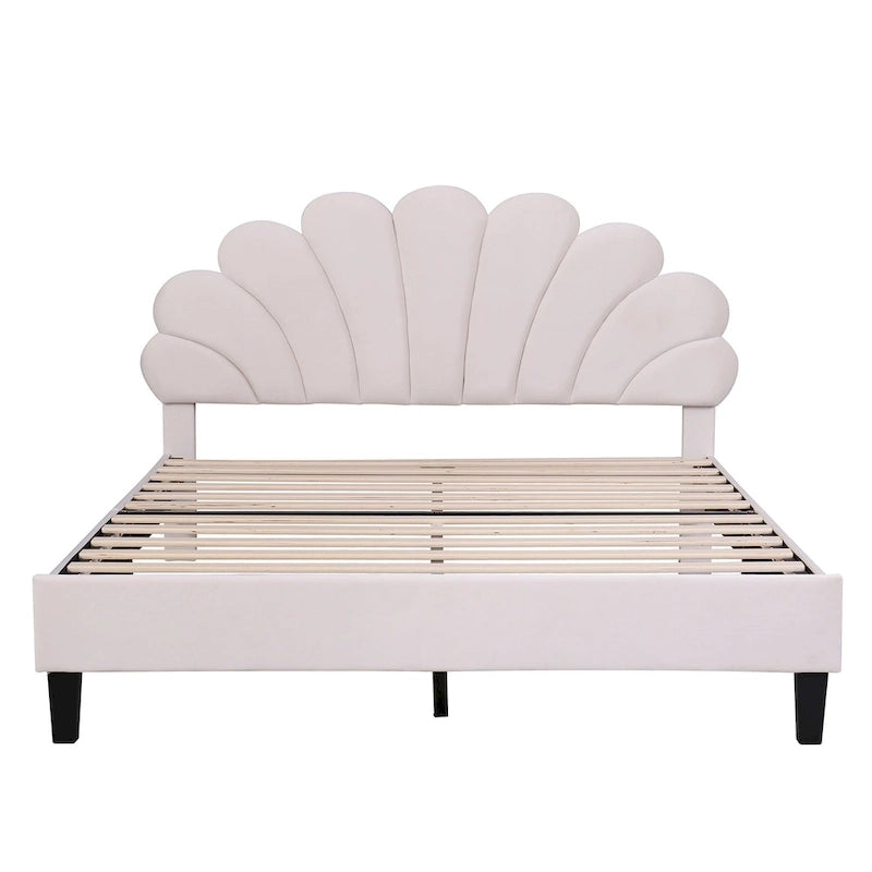Letto a piattaforma con motivo floreale velluto rosso pasta di fagioli/beige, singolo