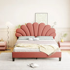 Letto a piattaforma con motivo floreale velluto rosso pasta di fagioli/beige, singolo